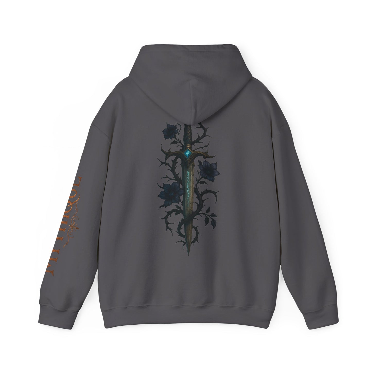 Gothic Sword & Black Rose Unisex Hoodie – Dark Floral Design for Fantasy Enthusiasts