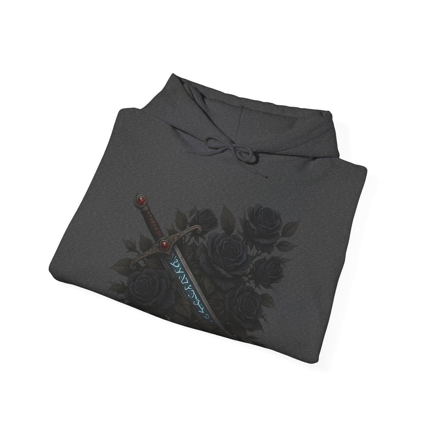 Gothic Sword & Black Rose Unisex Hoodie – Dark Floral Design for Fantasy Enthusiasts