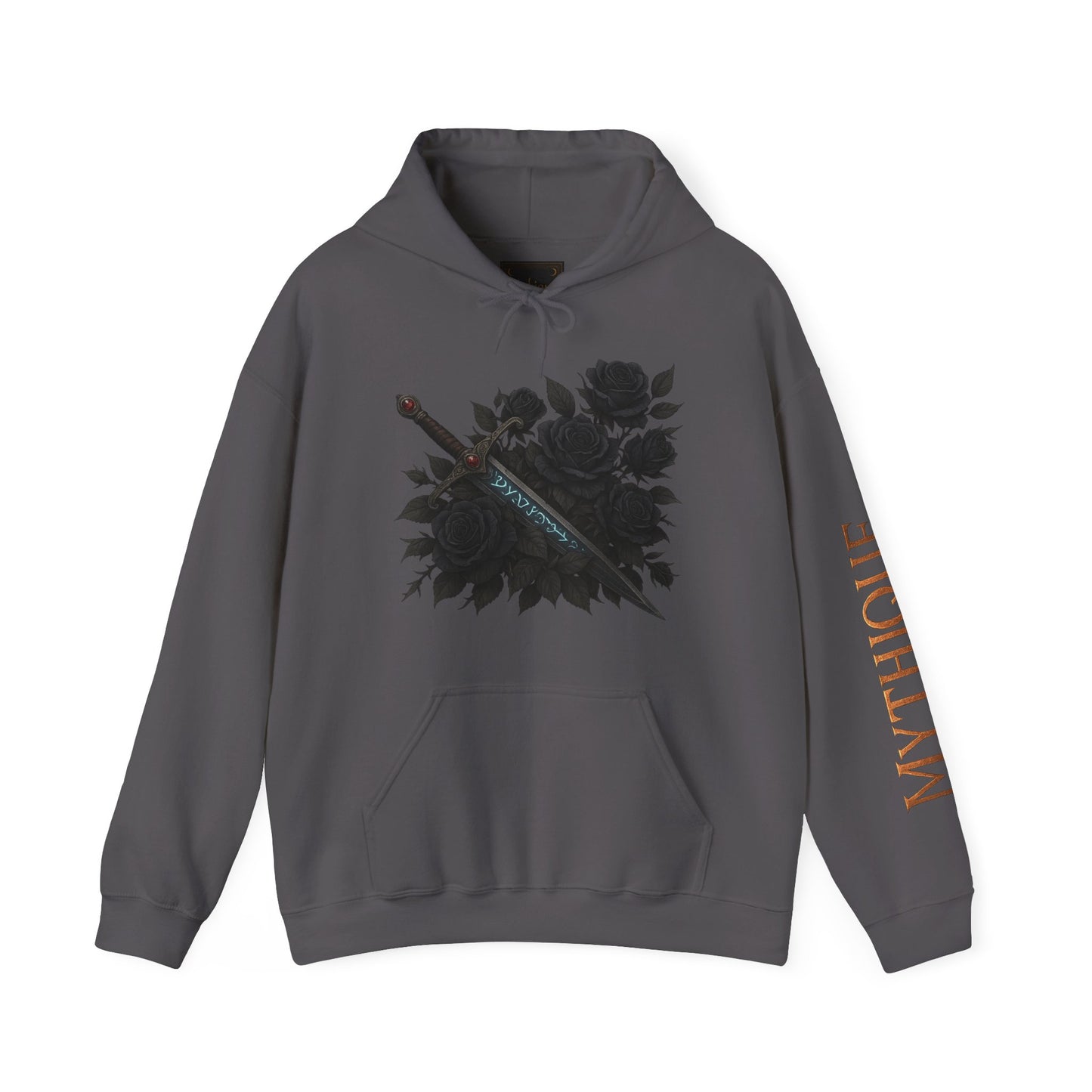 Gothic Sword & Black Rose Unisex Hoodie – Dark Floral Design for Fantasy Enthusiasts