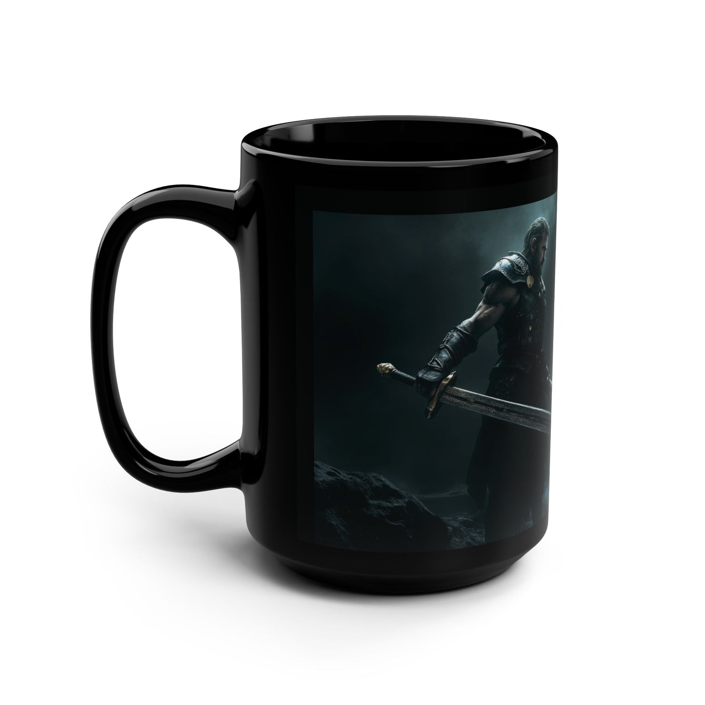 Fantasy-Themed 15oz Coffee Mug: Warrior & Mermaid