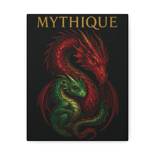 Mum & Baby Dragon Stretched Canvas Art - Fantasy Wall Decor for Dragon Lovers