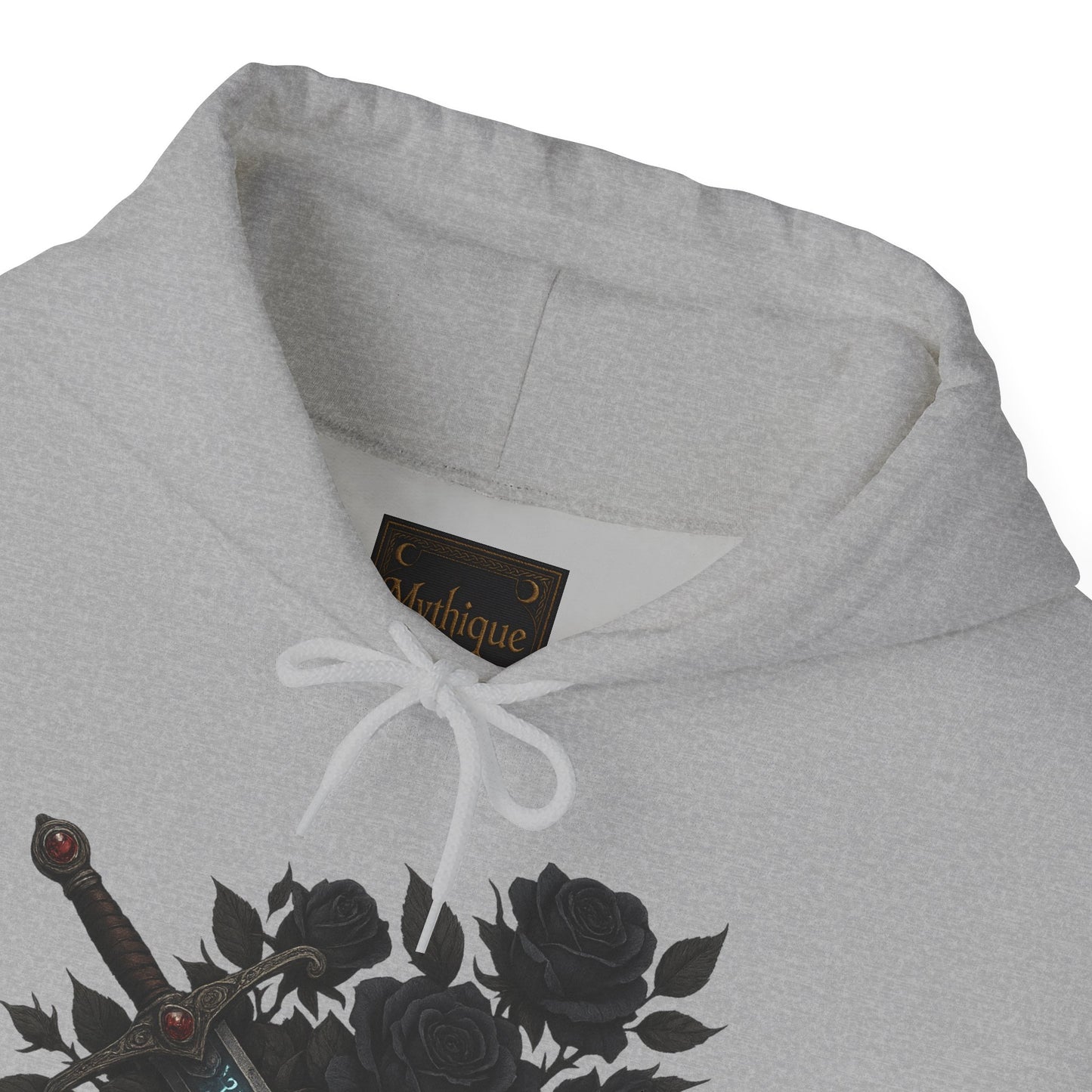 Gothic Sword & Black Rose Unisex Hoodie – Dark Floral Design for Fantasy Enthusiasts
