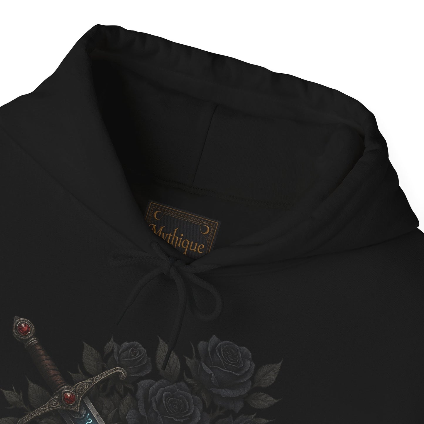 Gothic Sword & Black Rose Unisex Hoodie – Dark Floral Design for Fantasy Enthusiasts