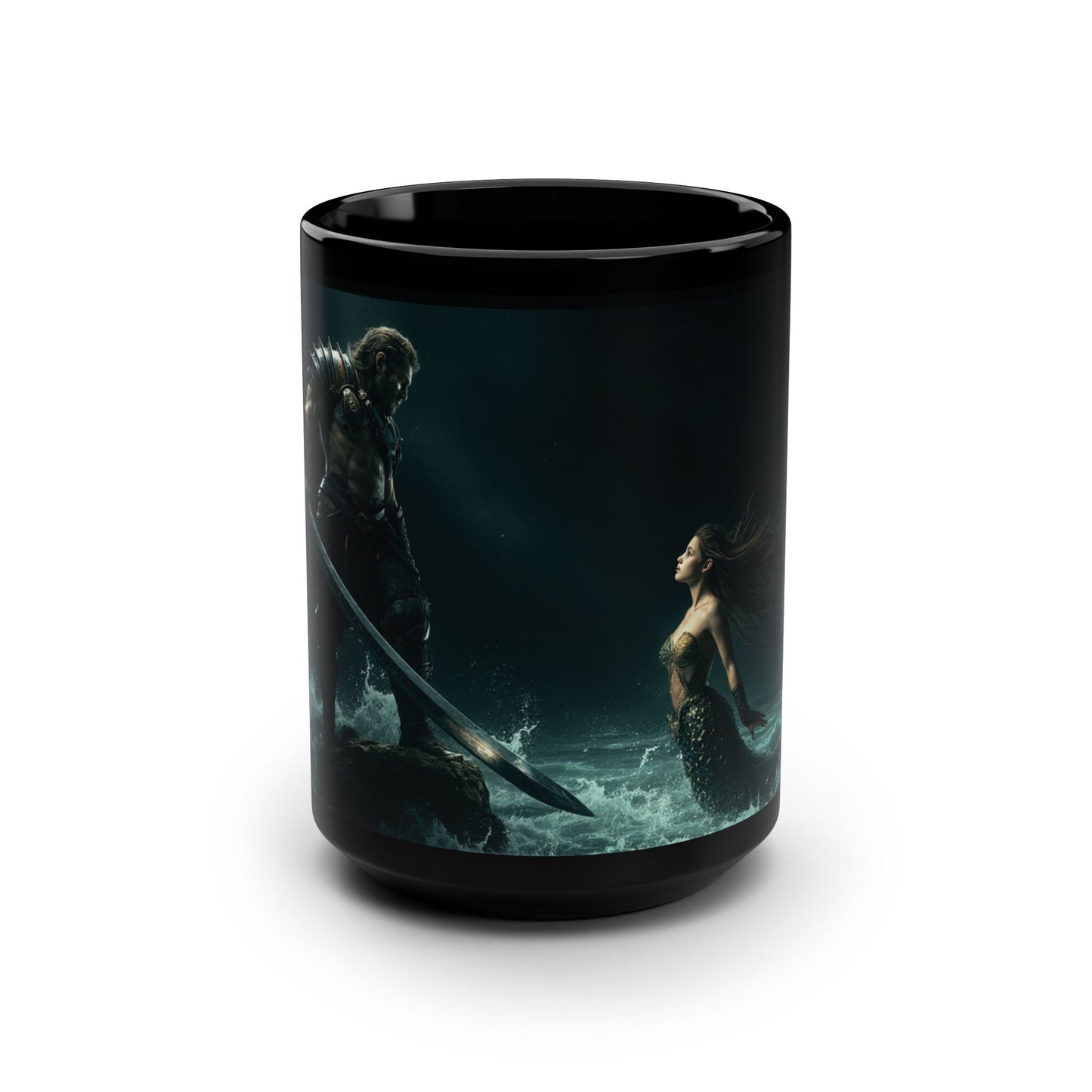 Fantasy-Themed 15oz Coffee Mug: Warrior & Mermaid 2