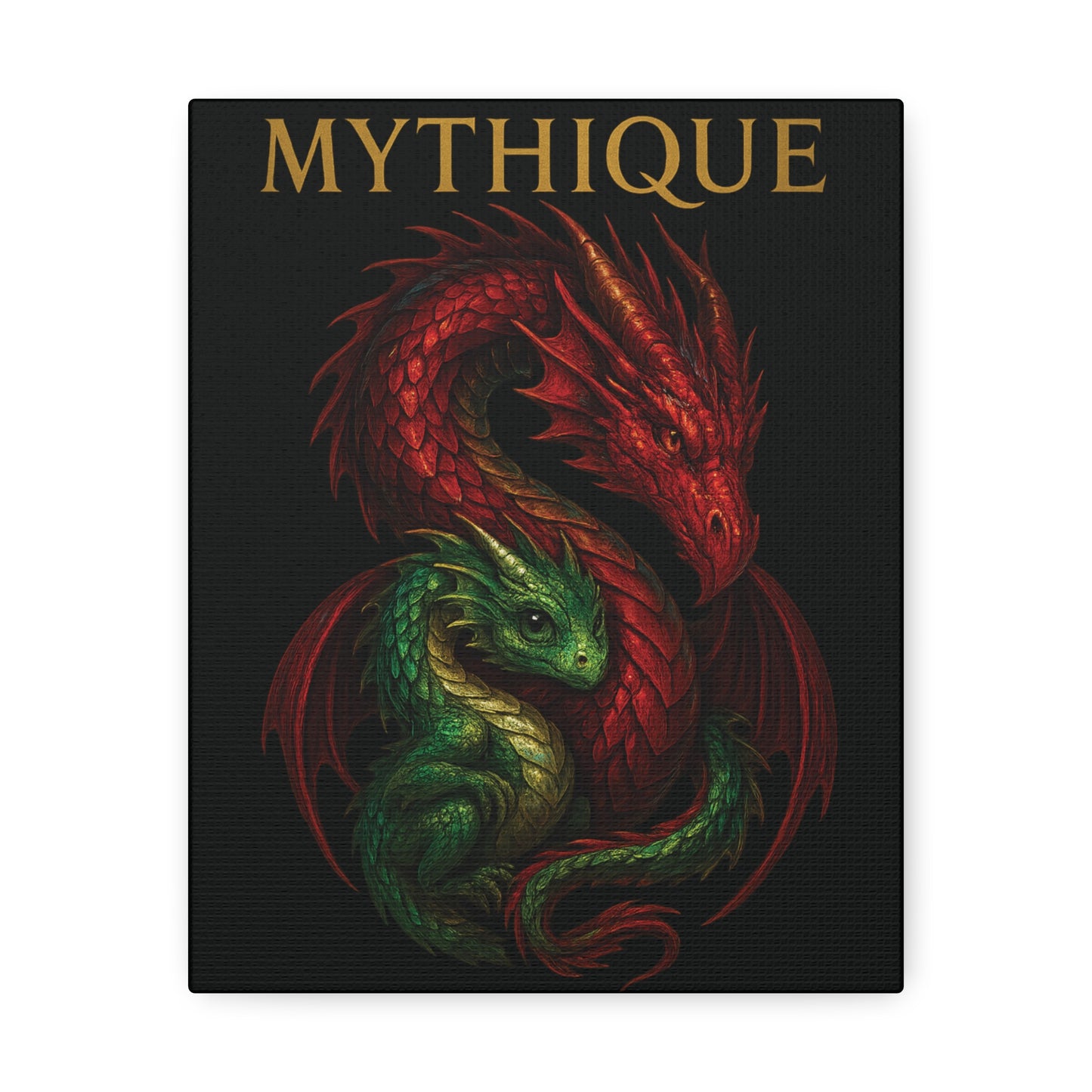 Mum & Baby Dragon Stretched Canvas Art - Fantasy Wall Decor for Dragon Lovers