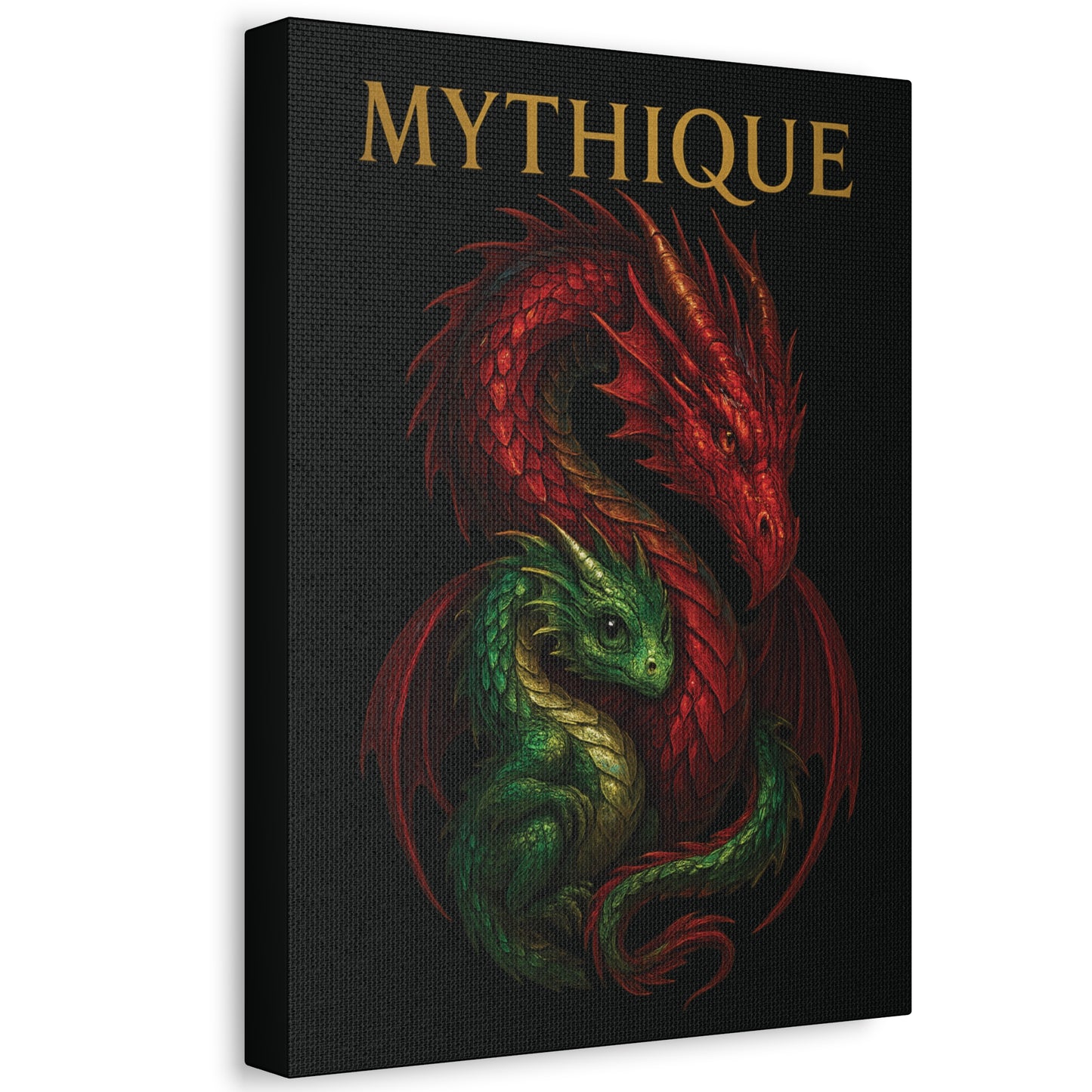 Mum & Baby Dragon Stretched Canvas Art - Fantasy Wall Decor for Dragon Lovers