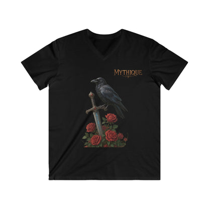 Graphic Tee - Raven Bird on Runic Sword with Red Roses