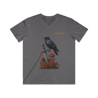 Graphic Tee - Raven Bird on Runic Sword with Red Roses