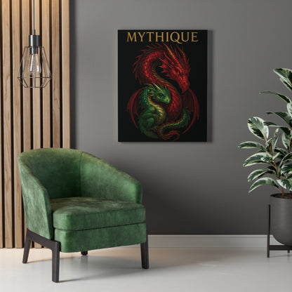 Mum & Baby Dragon Stretched Canvas Art - Fantasy Wall Decor for Dragon Lovers