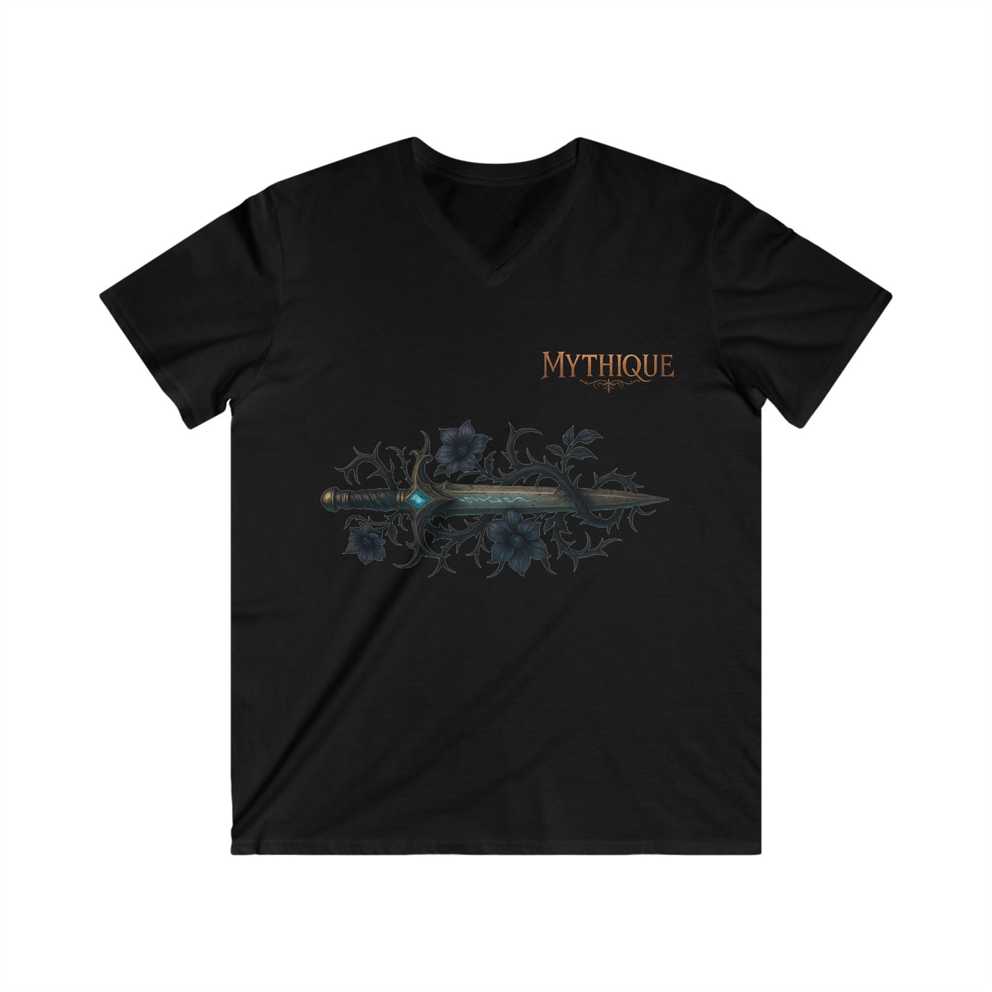 Mythique Sword & Roses V-Neck Tee - Stylish Short Sleeve Shirt