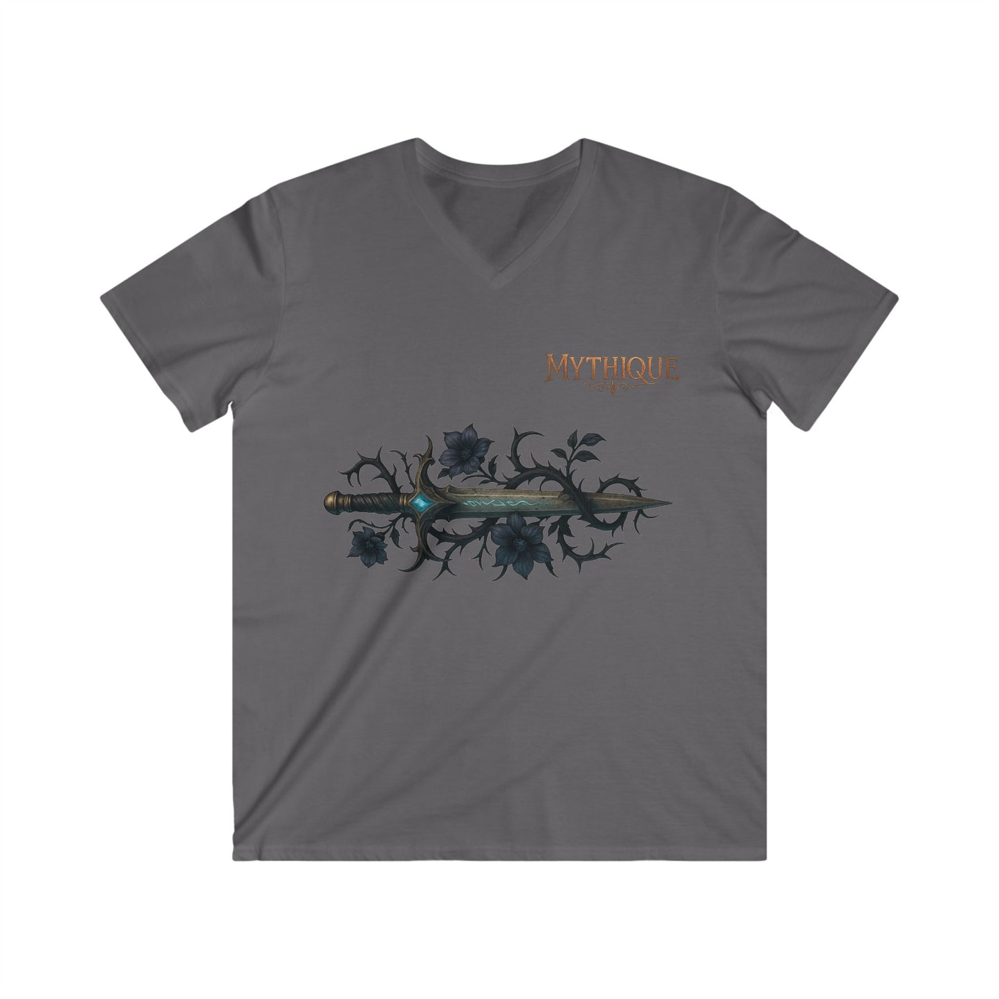 Mythique Sword & Roses V-Neck Tee - Stylish Short Sleeve Shirt